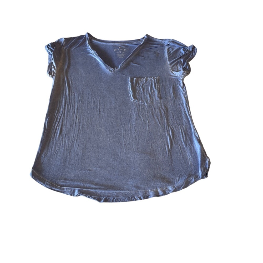 American Eagle Outfitters Soft & Sexy‎ V Neck Pocket T Shirt Blue M M